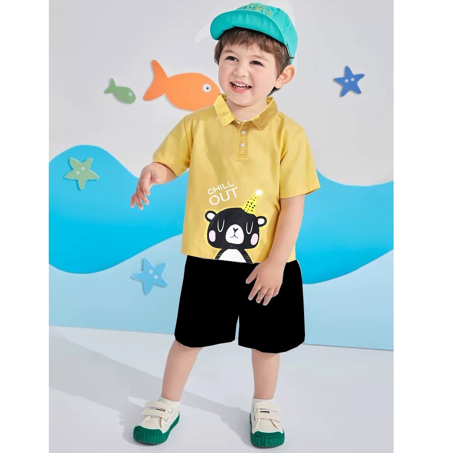 SET Quần Áo Bé Trai Mặc (0 - 5Tuổi), Bộ Đồ Áo Thun Cotton Cổ Trụ Cộc Tay Hình Chú Mèo Đen Kute - KEYER KID SZ33