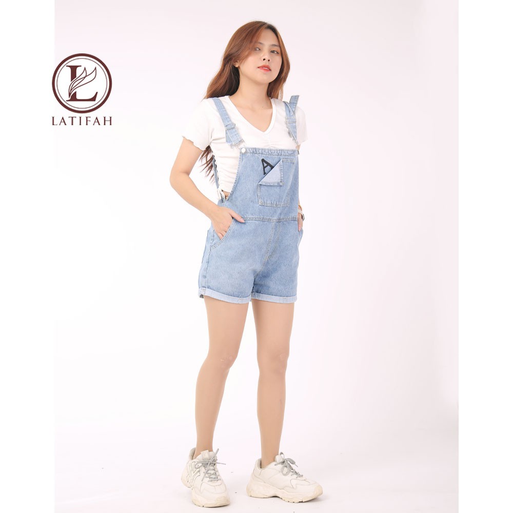 [Mã BMBAU50 giảm 50K đơn 150K] Quần yếm short jean LATIFAH thêu chữ A YJ007 phong cách trẻ hàn quốc