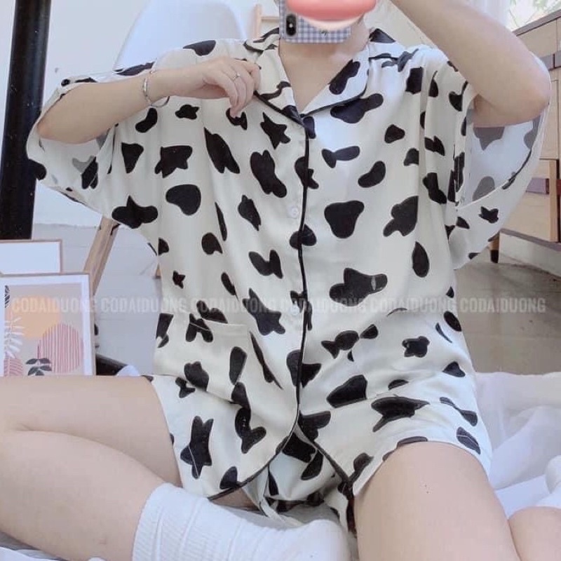 Bộ Đồ Ngủ Pijama Nữ Mặc Nhà Áo Ngắn Tay Quần Đùi Đẹp Vải Kate Thái Hoạ Tiết Cute