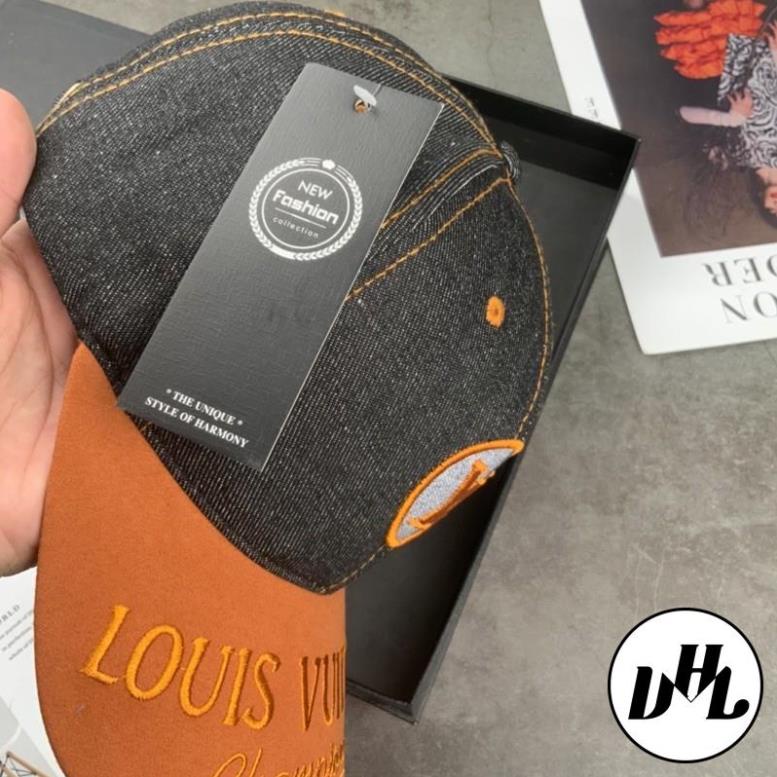 Nón Kết , Mũ Lưỡi Trai Jeans Vá Kết Nâu Thêu L V Thời Trang Nam Nữ