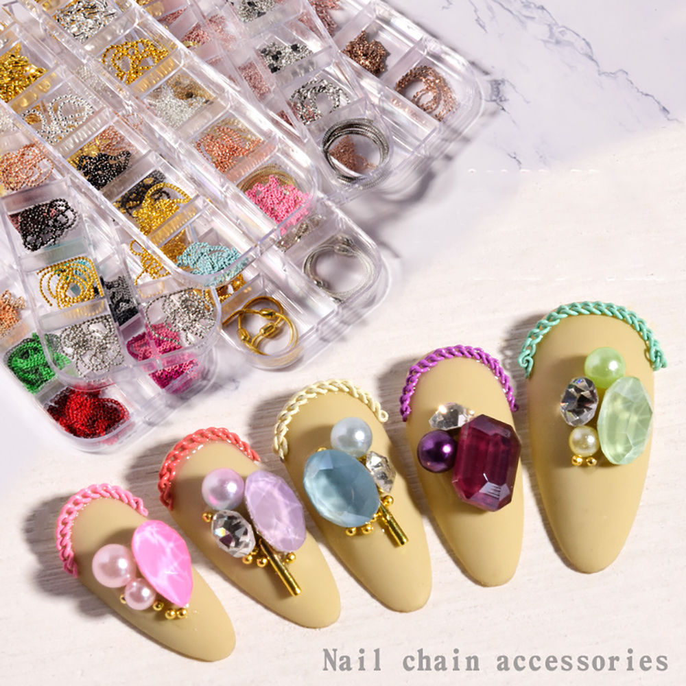 Hộp 12 Ngăn Phụ Kiện Và Chuỗi 3d Trang Trí Móng Tay Tiện Dụng