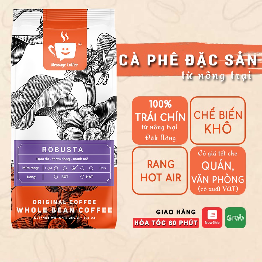 Cà phê Robusta nguyên chất rang mộc 100% vị truyền thống đậm đà thơm nồng cafe pha phin ngon gói 500gr từ Message Coffee | BigBuy360 - bigbuy360.vn