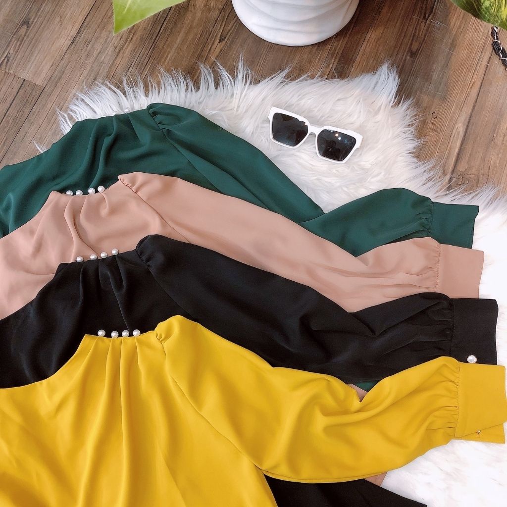 Áo kiểu công sở tay dài cao cấp, chất lụa mịn dày dặn, co giãn, mịn mát, không nhăn | BigBuy360 - bigbuy360.vn