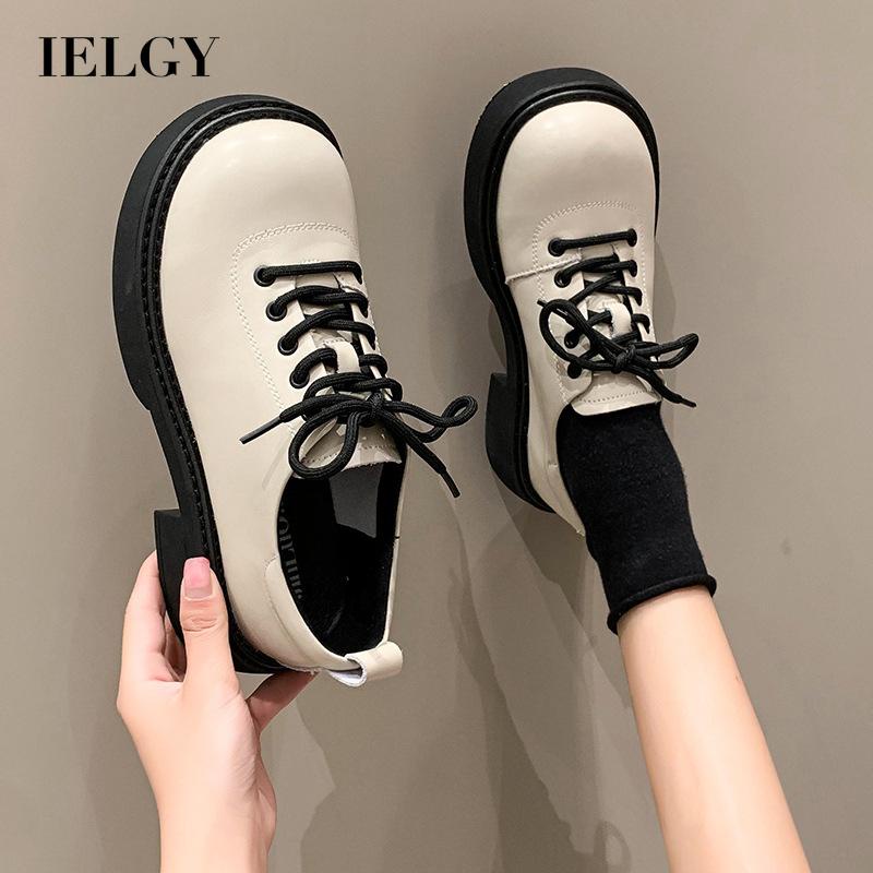 Giày Da Đế Dày Màu Trơn Phong Cách retro Anh Quốc Cho Nữ