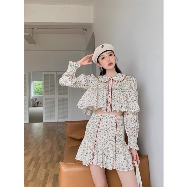 Set sơmi croptop kèm chân váy hàng thiết kế mẫu mới 2021