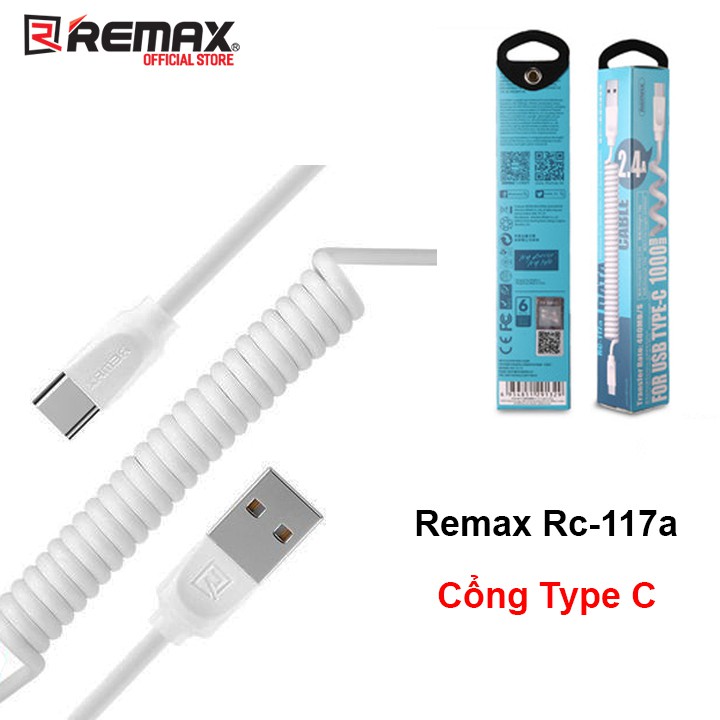 Cáp sạc lò xo Remax Rc-117a cổng Type C