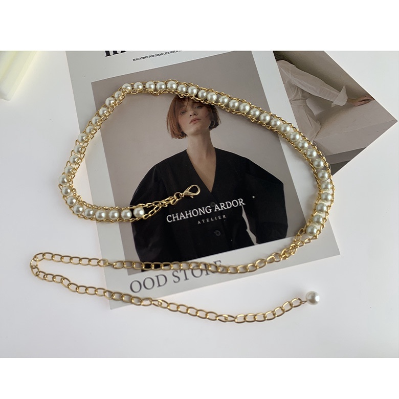 Ngọc trai Thắt lưng trang trí Phù hợp Pearl Lady Golden Eo Chuỗi Thắt lưng cho Người phụ nữ Punk Rock