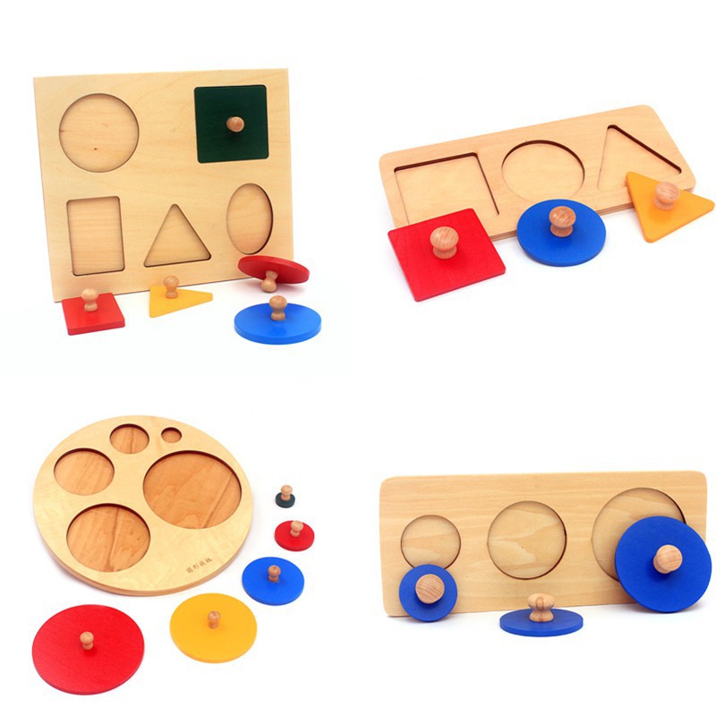 Đồ Chơi Xếp Hình - bảng hình dạng Montessori bằng Gỗ Nhiều Màu Cho Bé