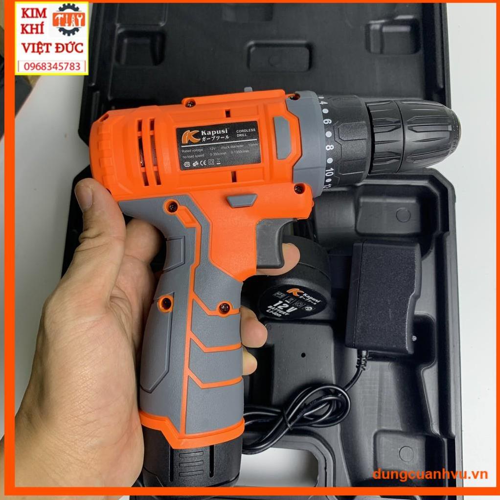 Máy khoan pin hãng Kapusi Japan cao cấp 12V, Mô tơ lõi đồng
