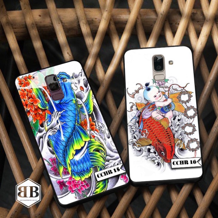 Ốp lưng kính cường lực Samsung Galaxy J8 cá chép hóa rồng