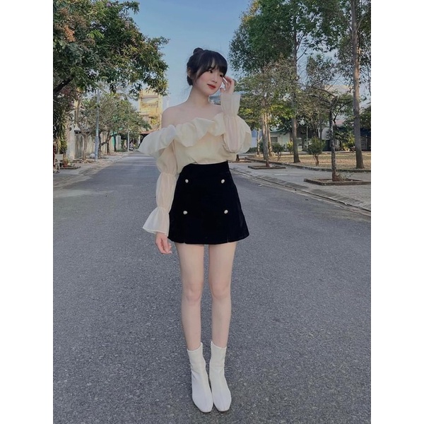 Áo bẹt vai bèo phồng voan tơ