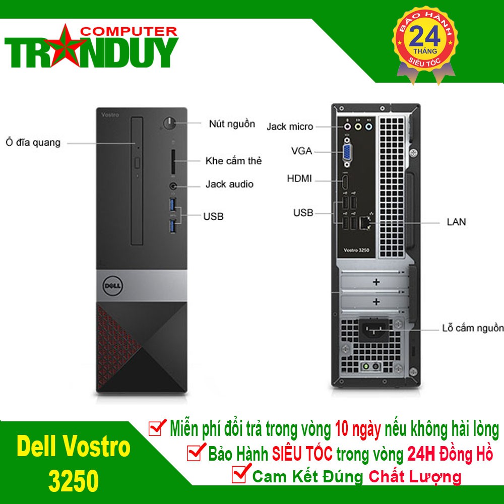 Máy Tính Để Bàn Dell Vostro 3250 Intel Core I3-6100 Ram 4GB SSD 120GB BH 24 Tháng