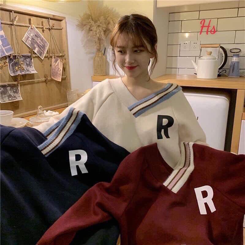 Áo thu đông nam nữ , áo sweater form rộng nam nữ dài tay phối chữ R 3 màu Freeship | BigBuy360 - bigbuy360.vn