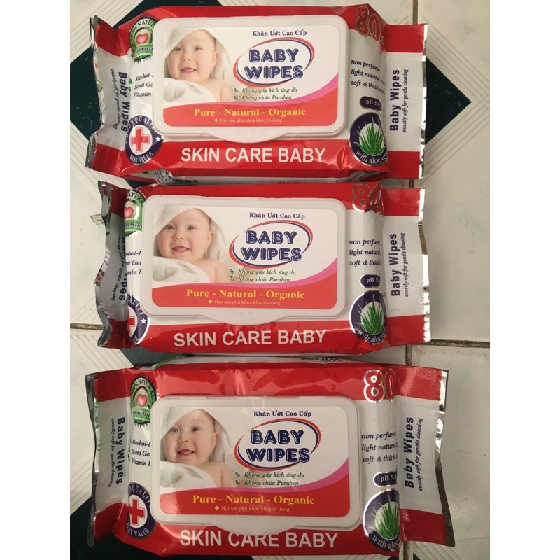 KHĂN ƯỚT BABY WIPES ĐỎ 80GR VẢI DÀY AN TOÀN CHO DA