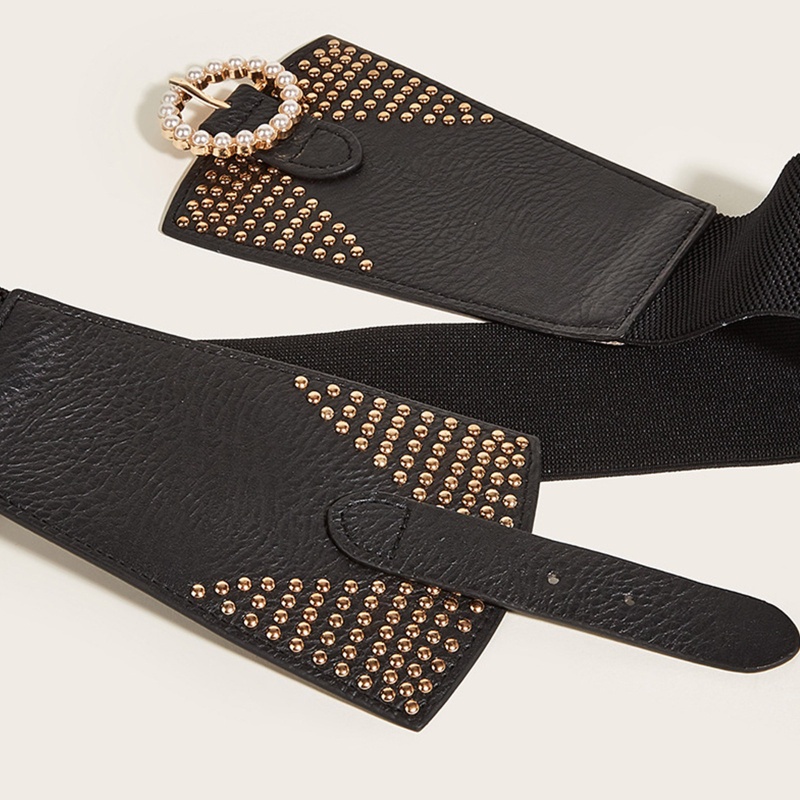 Thắt Lưng Bản Rộng Có Khóa Ngọc Trai Đơn Giản Cho Nữ