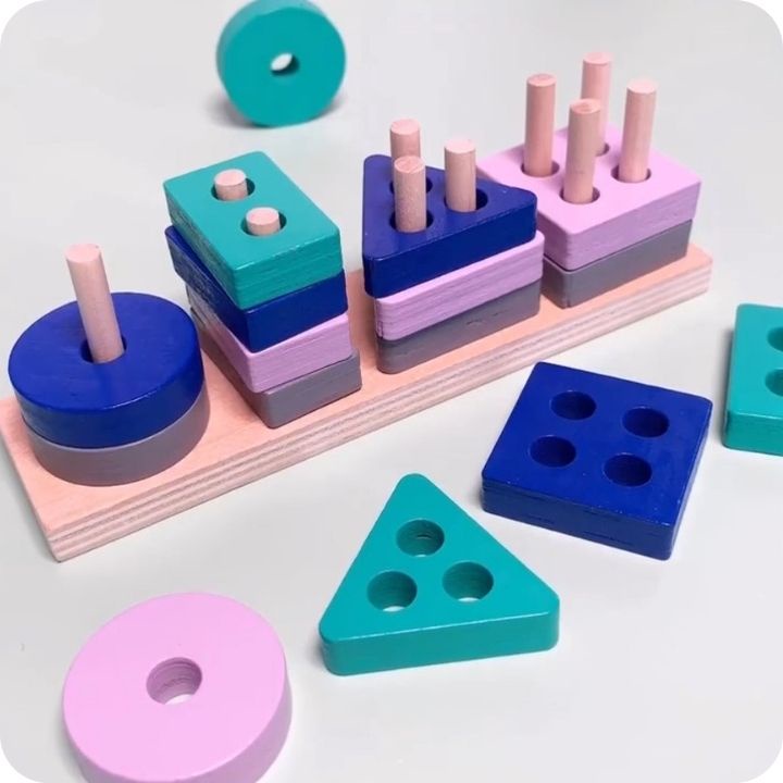 Đồ chơi thông minh Montessori giúp trẻ phân biệt hình khối màu sắc, Bộ thả hình 4 khối cơ bản