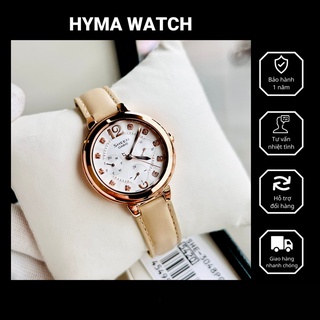 Đồng hồ nữ cao cấp casio sheen she 3048pgl-7b dây da mặt trắng 6 kim - size 34mm bảo hành 1 năm hyma watch