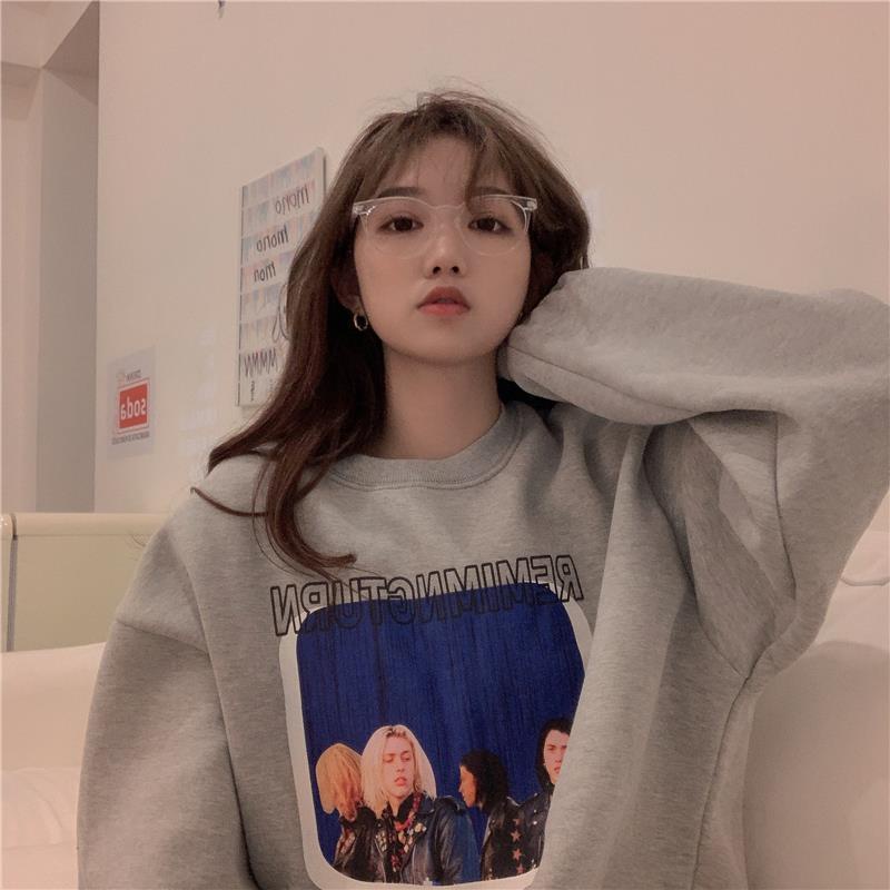 Áo khoác hoodie tay dài dáng rộng in họa tiết phong cách Hàn Quốc cho nữ 【77】