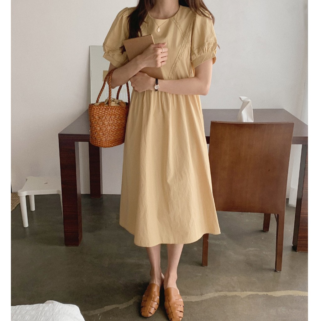 Đầm Tay Ngắn Phối Ren Thời Trang Dành Cho Nữ 35224