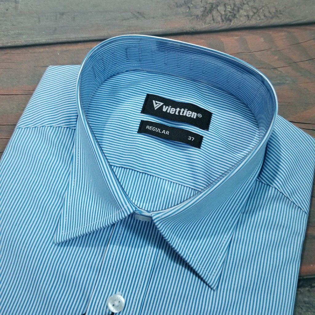 Aó sơ mi nam Việt Tiến dài tay mã 1N0315NT5 chính hãng, cao cấp  - form suông REGULAR - tà bầu . kẻ sọc .SHOP HỨA