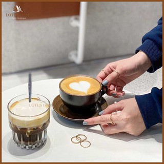 Ly Tách Sứ Uống Cafe Capuchino Men Gốm Bát Tràng 220ml