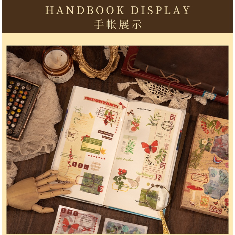 Set 5, 20 tấm sticker vintage hình hoa lá, sticker vintage trang trí sổ tay, sổ nhật ký, thiệp, quà