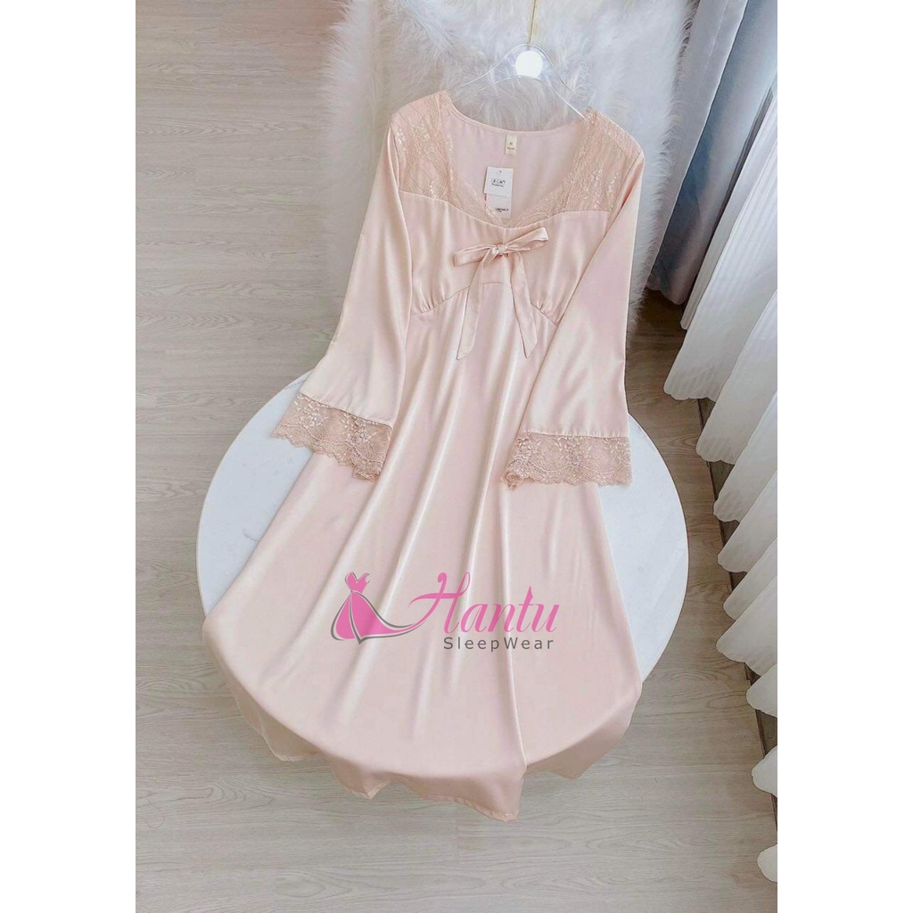 Đầm ngủ lụa tiểu thư dáng dài Hantu Sleepwear đủ size 40 -100kg nhiều màu ,giá tận xưởng