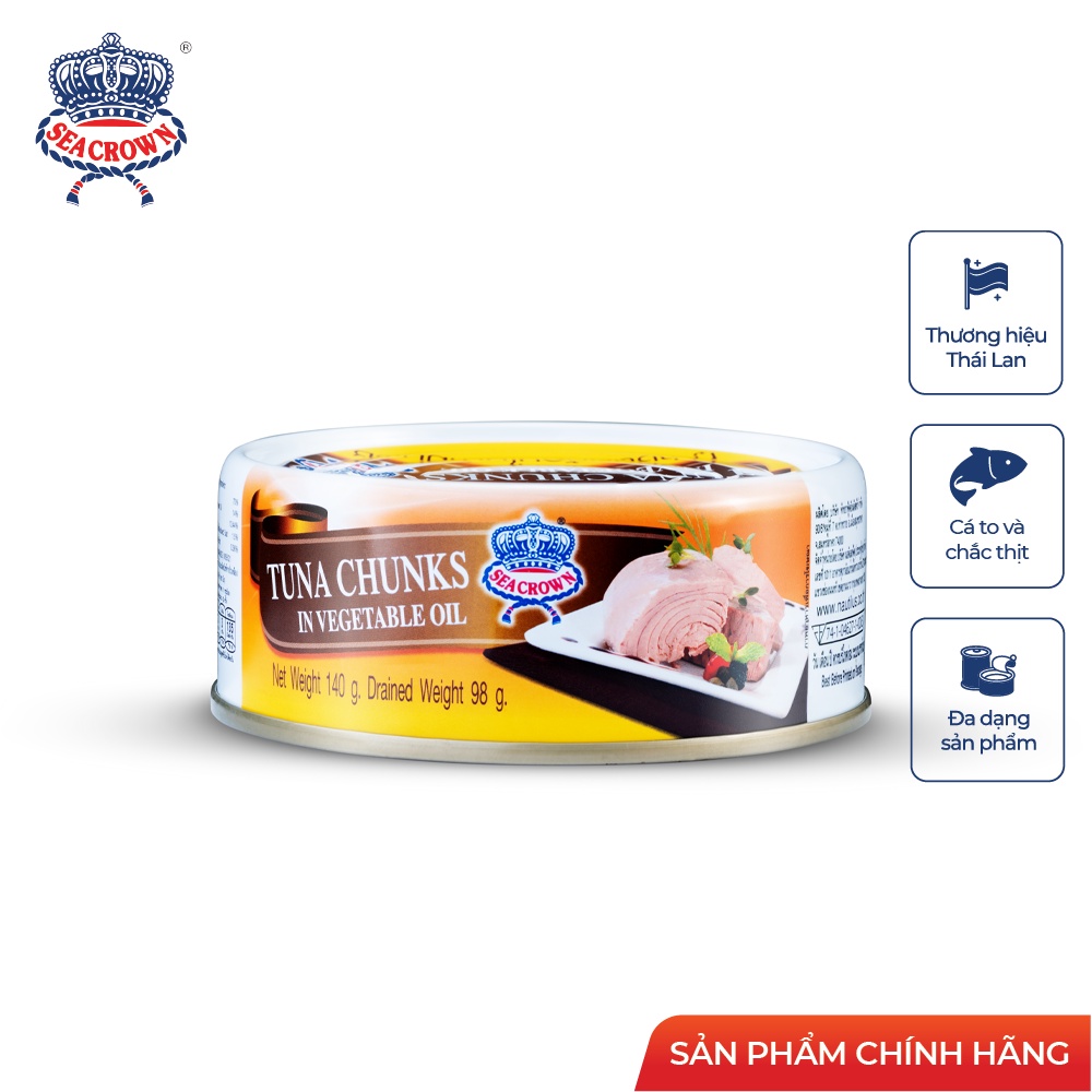 Cá hộp Sea Crown cá Ngừ xắt khúc ngâm dầu thực vật (NK Thái Lan)