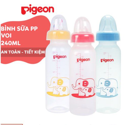 [CÓ TEM CHỐNG HÀNG GIẢ]Bình Sữa Cổ Hẹp Pigeon PP Tiêu Chuẩn Có Van Chống Sặc Dung Tích 120ml/ 240ml An Toàn Cho Bé.