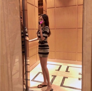Đầm body sọc đen ẢNH THẬT