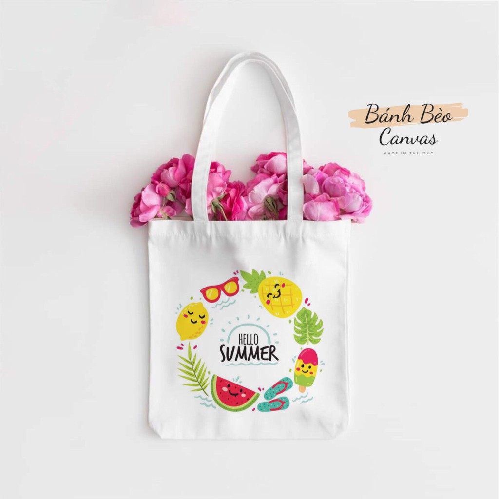 TÚI TOTE &quot;VUÔNG&quot; VẢI CANVAS ĐEO VAI HELLO SUMER _ MÙA HÈ YÊU THƯƠNG