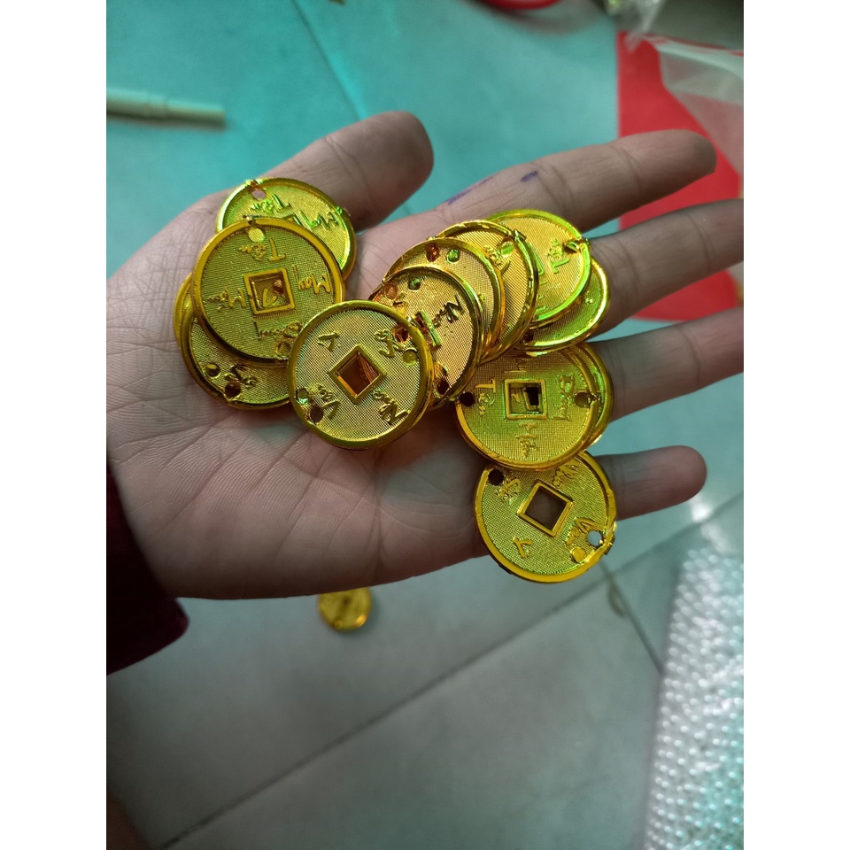 Đồng xu đồng tiền may mắn nhựa xi vàng size 20/25mm