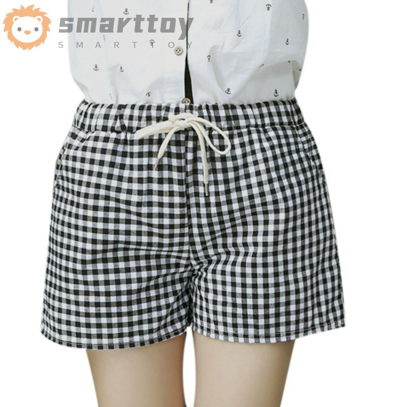 Fashion Women Plaid Shorts Casual Loose Elastic Waist All-Match Summer Cotton Short Pants Plus Size 4XL