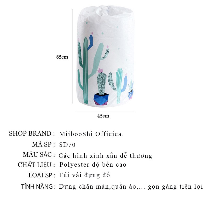 Túi vải đựng quần áo chăn màn cỡ lớn 100l 135lít đa năng gấp gọn chống ẩm mốc hàng xuất Nhật cao cấp MiibooShi SD70