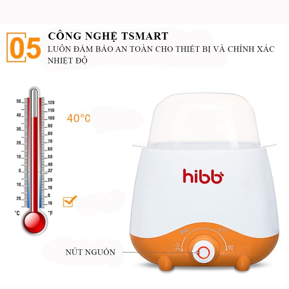 BH 12 tháng - Máy hâm sữa tiệt trùng 2 bình sữa cổ rộng đa năng Hibb (Tặng kèm bộ cọ và kẹp gắp chống nóng)