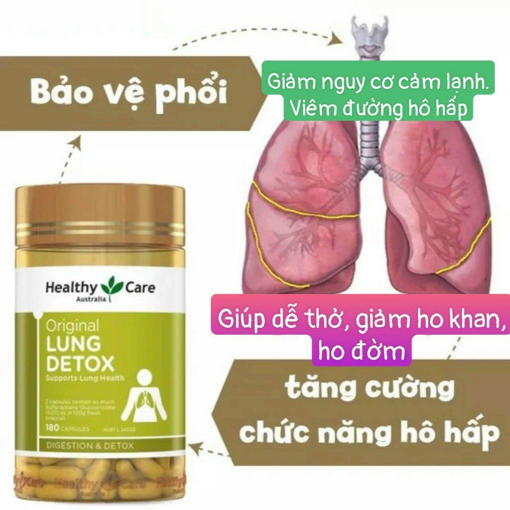 [ÚC] VIÊN UỐNG THẢI ĐỘC PHỔI LUNG DETOX HEALTHY CARE 180 VIÊN