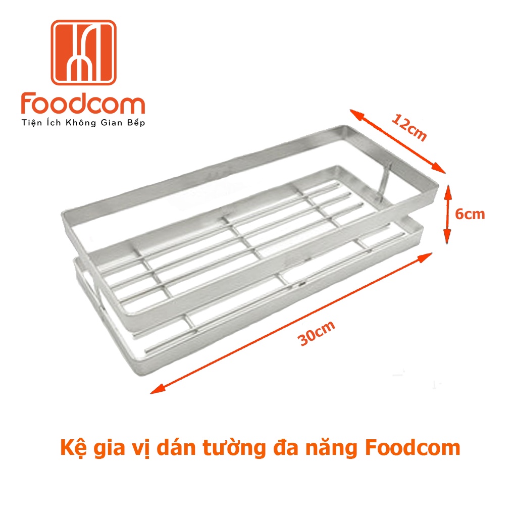 Kệ gia vị dán tường FOODCOM đa năng dùng cho phòng bếp, nhà tắm, sử dụng keo dán 3M chắc chắn.