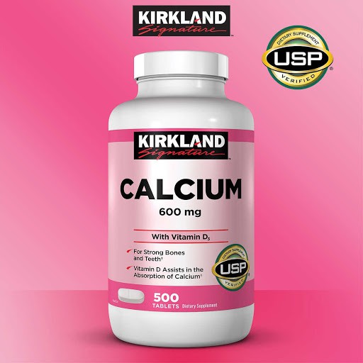 Kirkland Calcium 600mg With Vitamin D3 giúp xương chắc khỏe, chống loãng xương (Chai 500 viên)