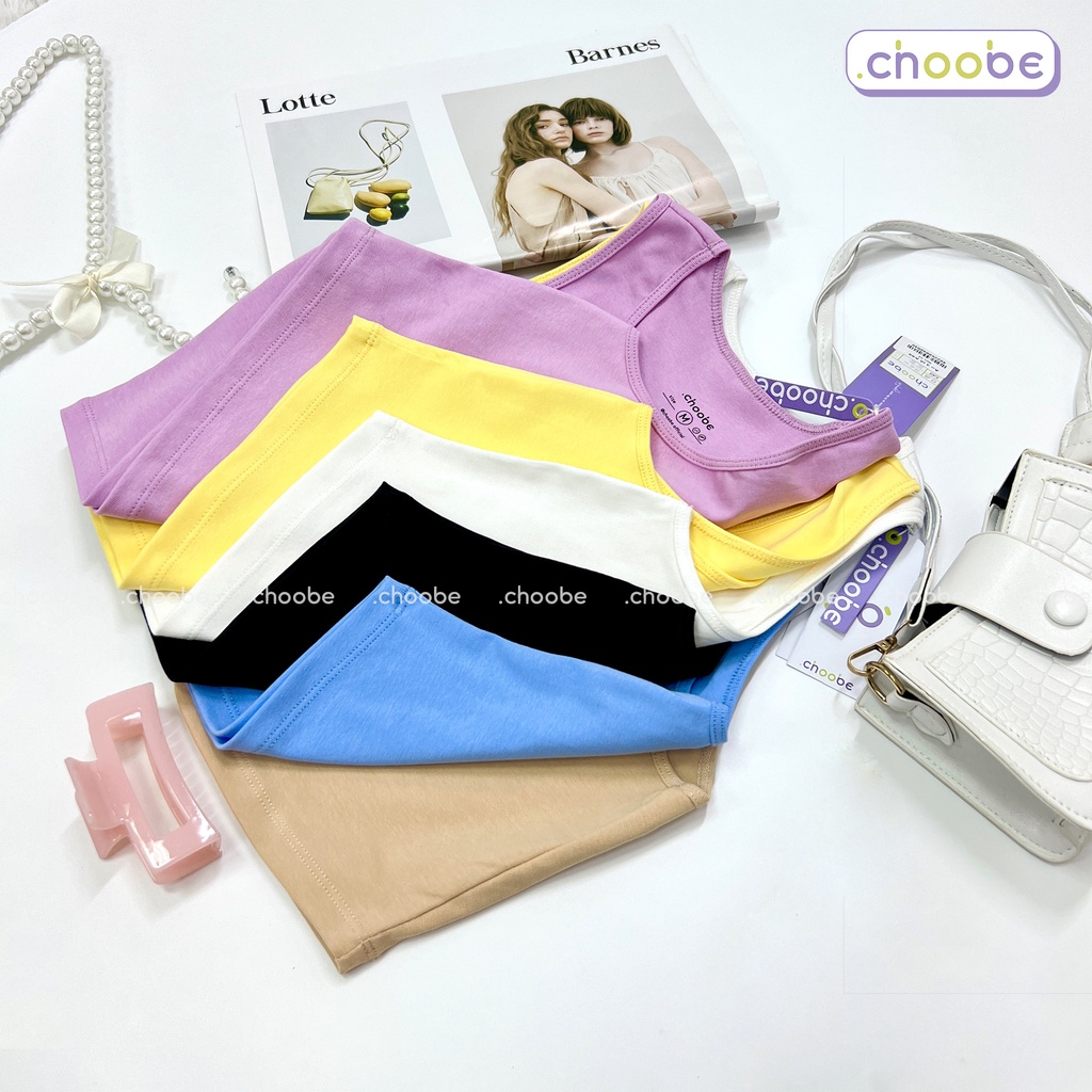 Áo croptop Choobe ba lỗ nữ cổ tròn cotton sát nách không tay kiểu ôm dáng lửng body tank top vải thun co giãn tốt A55