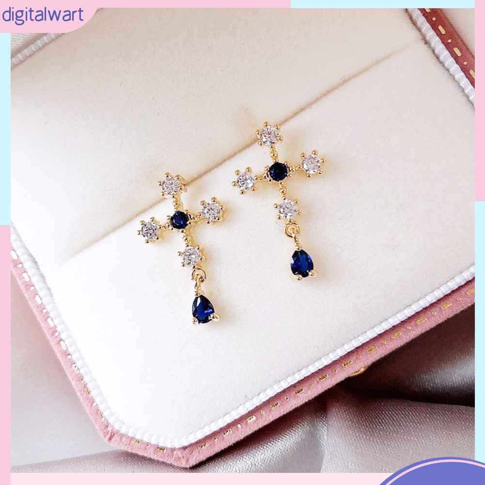 Bông Tai Hình Chữ Thập Đính Đá Sapphire Giả
