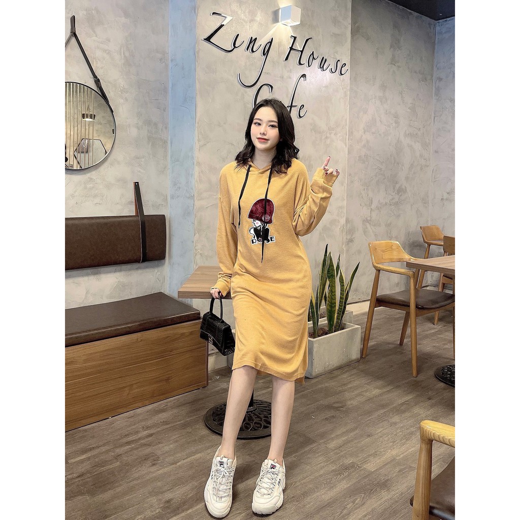 Váy len Hoodie dáng dài cao cấp, hàng VNXK Xịn, thiết kế dáng dài họa tiết dễ thương, chân váy xẻ tà đơn giản hack dáng | BigBuy360 - bigbuy360.vn