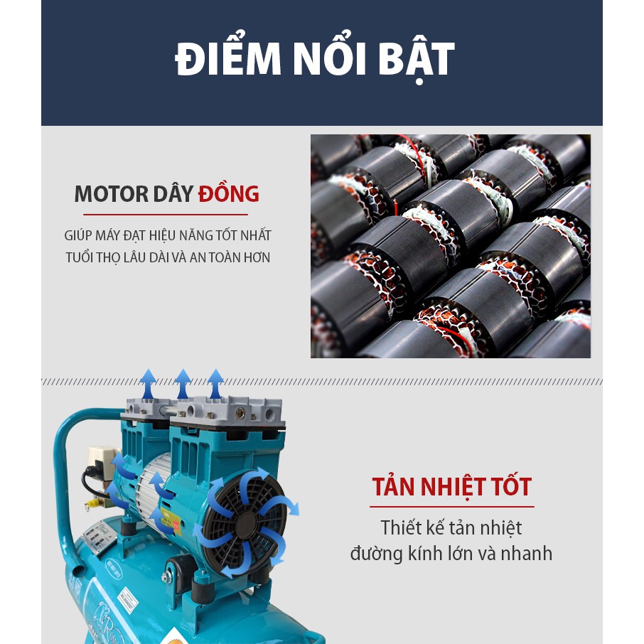 Máy nén khí không dầu hai đầu ROMANO ROMA 20-35 dung tích 35L công suất 2HP