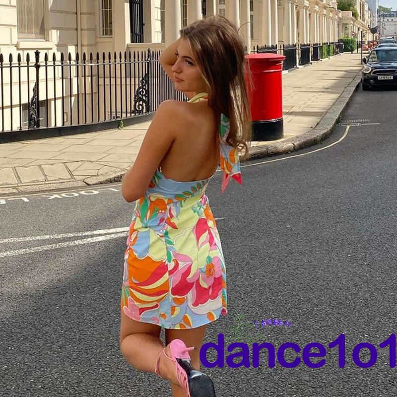 Đầm yếm không tay in họa tiết hoa phong cách thời trang mùa hè quyến rũ dành cho nữ