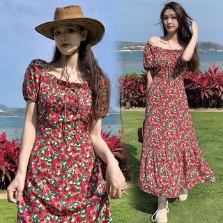 Đầm Đi Biển Tay Phồng Cổ Chữ V Họa Tiết Hoa Phong Cách Retro Pháp  váy