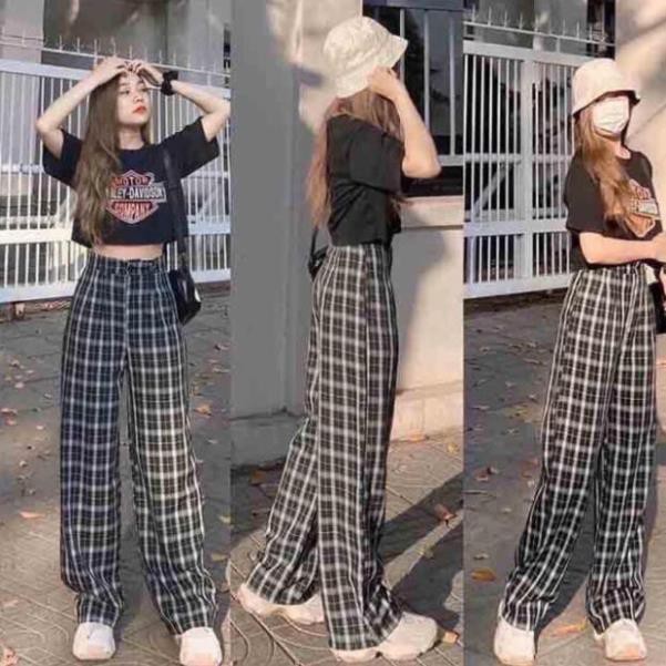 [RẺ VÔ ĐỊCH] Quần Culottes Cúc Cảnh - Cul Xuông Dáng Thụng Kẻ Ô Lưng Cao Trendy
