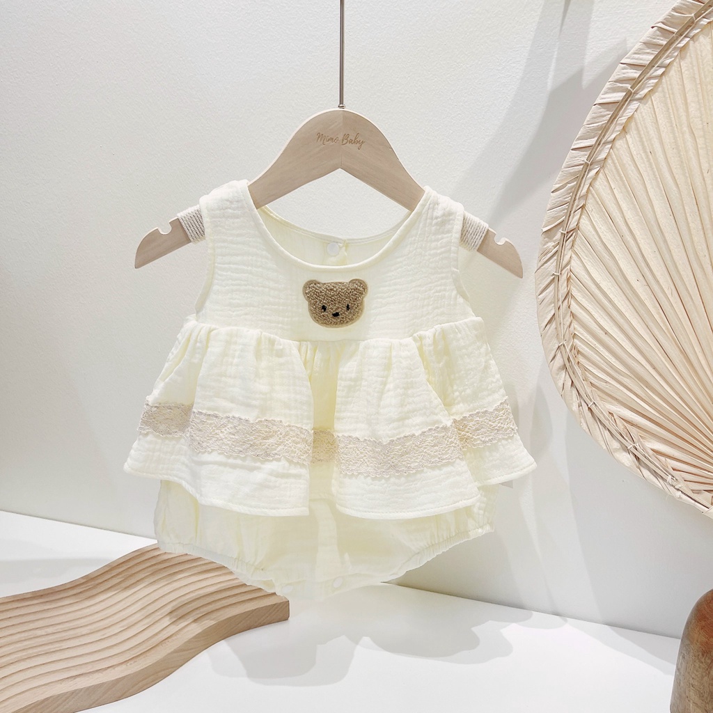 Bộ romper vải xô muslin đính gấu dễ thương cho bé QA26 Mimo Baby