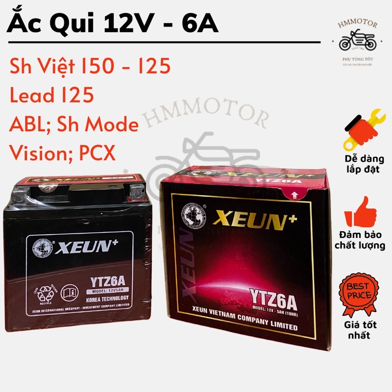 Ắc qui xe SH Việt, ABL, Vision, PCX 12V-6A Xeun