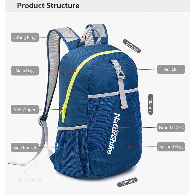 Balo Du Lịch Gấp Gọn Naturehike 22L Ultralight NH15A119-B