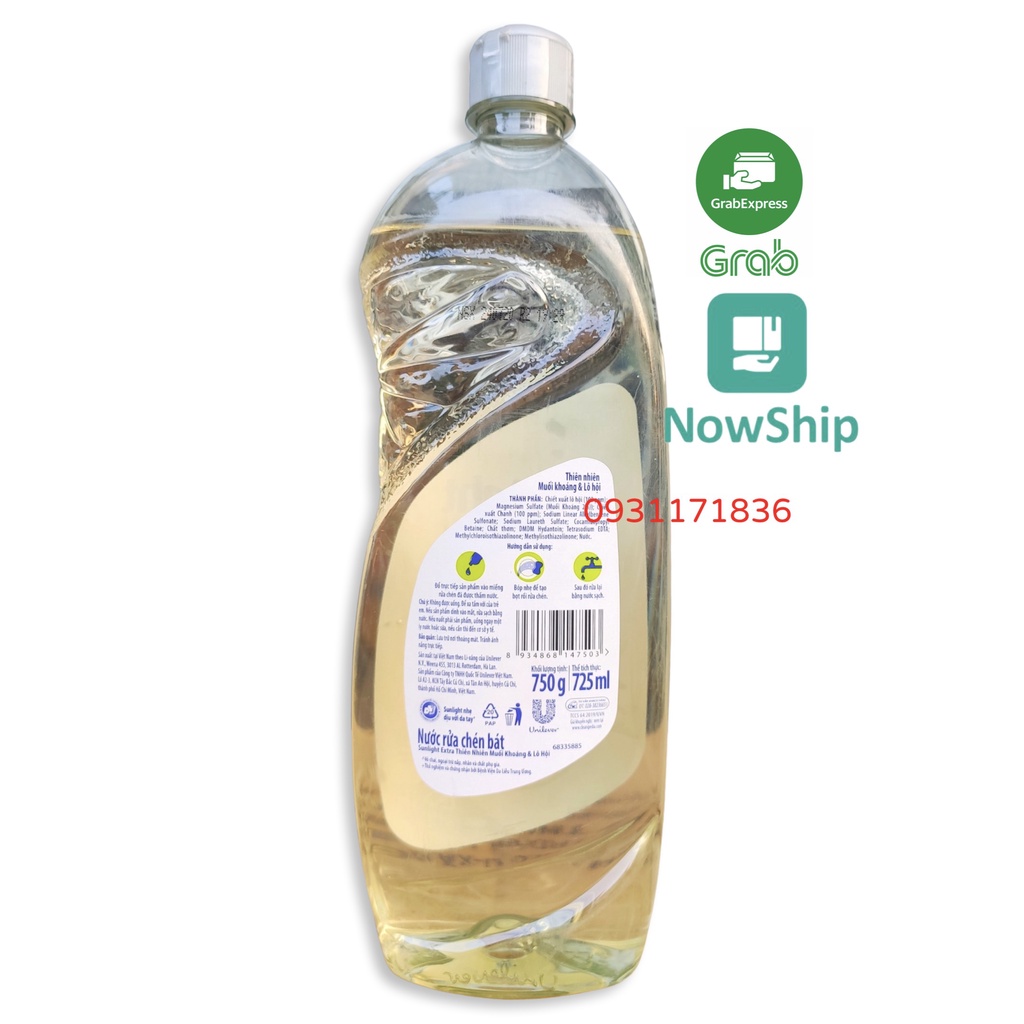 [Hoả Tốc] Nước Rửa Chén SUNLIGHT Thiên Nhiên Muối Khoáng Lô Hội Chai 750g 750 g