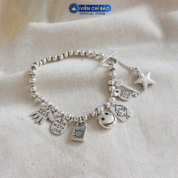 Lắc tay bạc nữ dây bi mix charm chất liệu bạc Thái 925 trẻ trung cá tính thương hiệu Viễn Chí Bảo L000075
